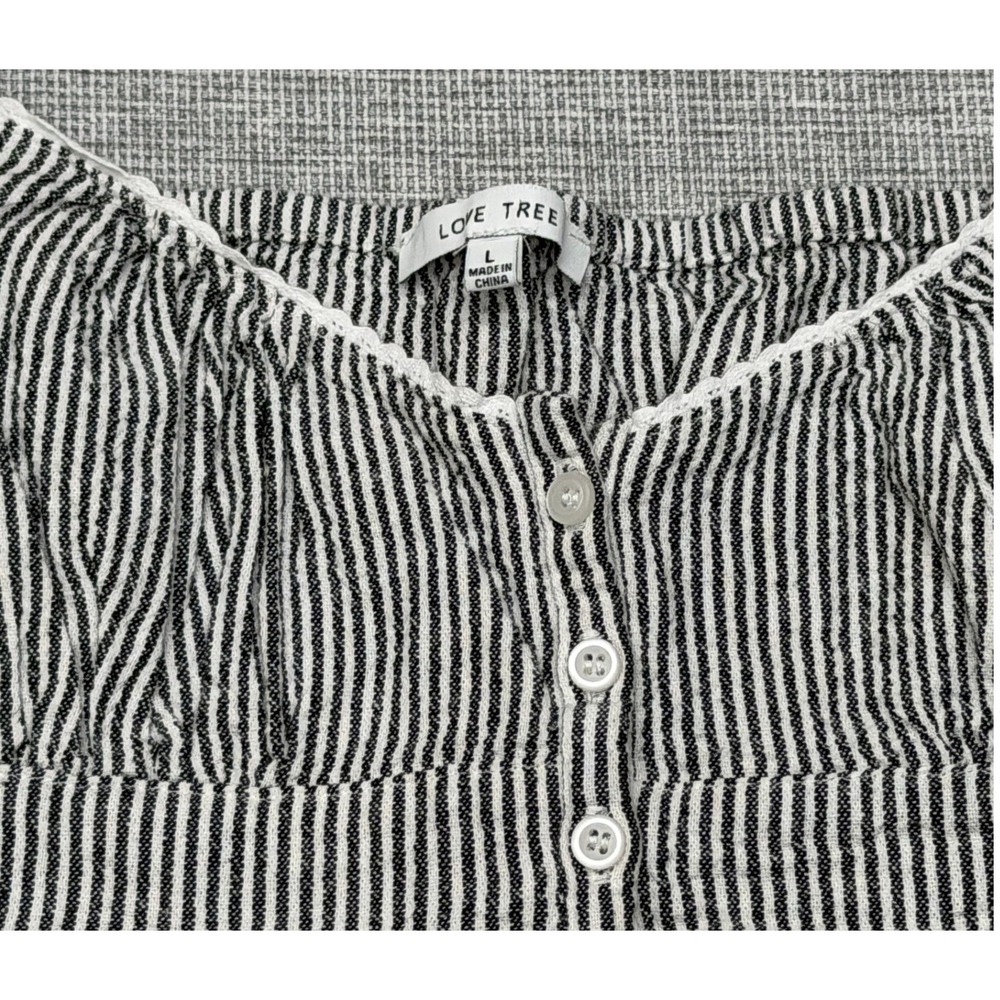 Love Tree Striped Camisole Top Black White Button Front Smocked Peplum Large - Picture 3 of 3
